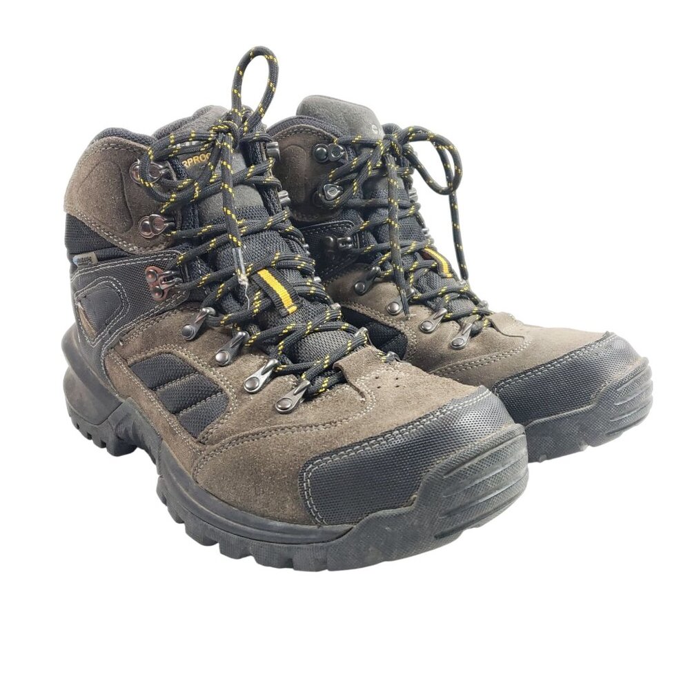 Hi-Tec Mens Size 10 Waterproof Hiking Boots Brown/Black Leather Mesh